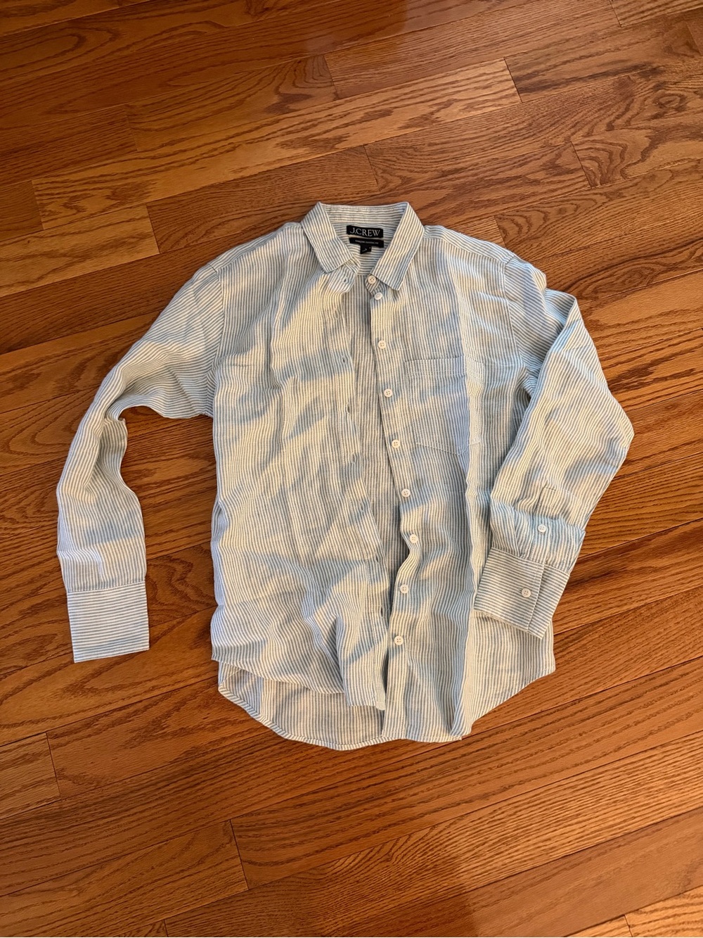 J. Crew Woman’s Light Aqua Striped Linen Button Down Shirt